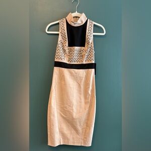 Guess SL Evon Embellished Rugby Tan Sleeveless Sheath Dress classy wedding sz 0